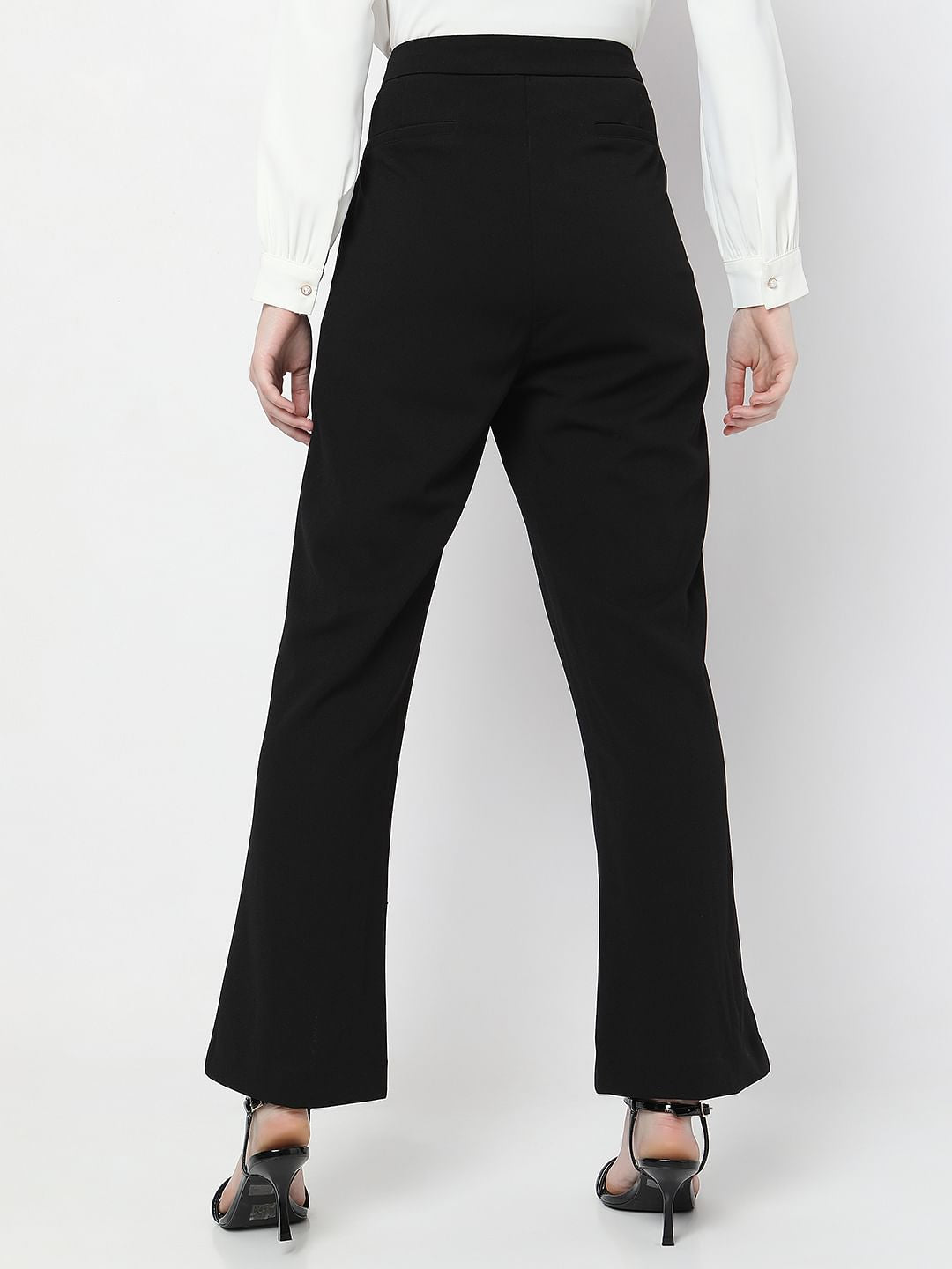 Black High Rise Front Slit Pants