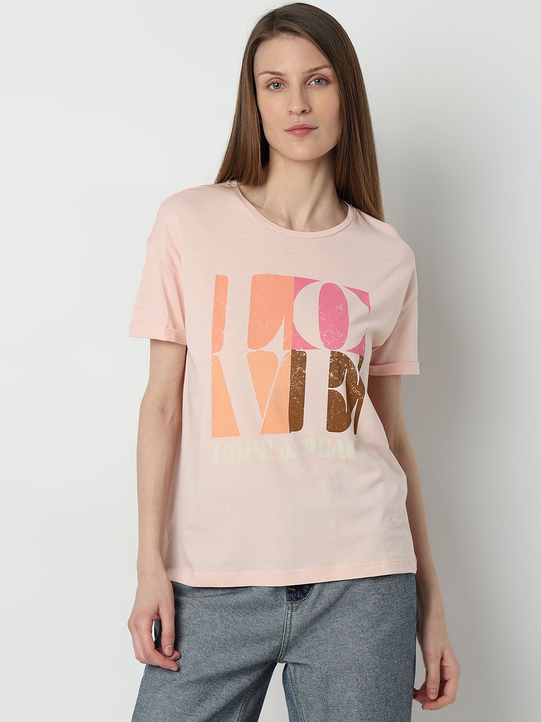 Pink Printed Cotton T-Shirt