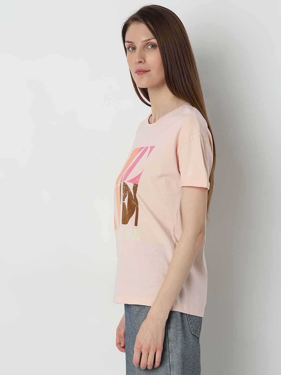 Pink Printed Cotton T-Shirt