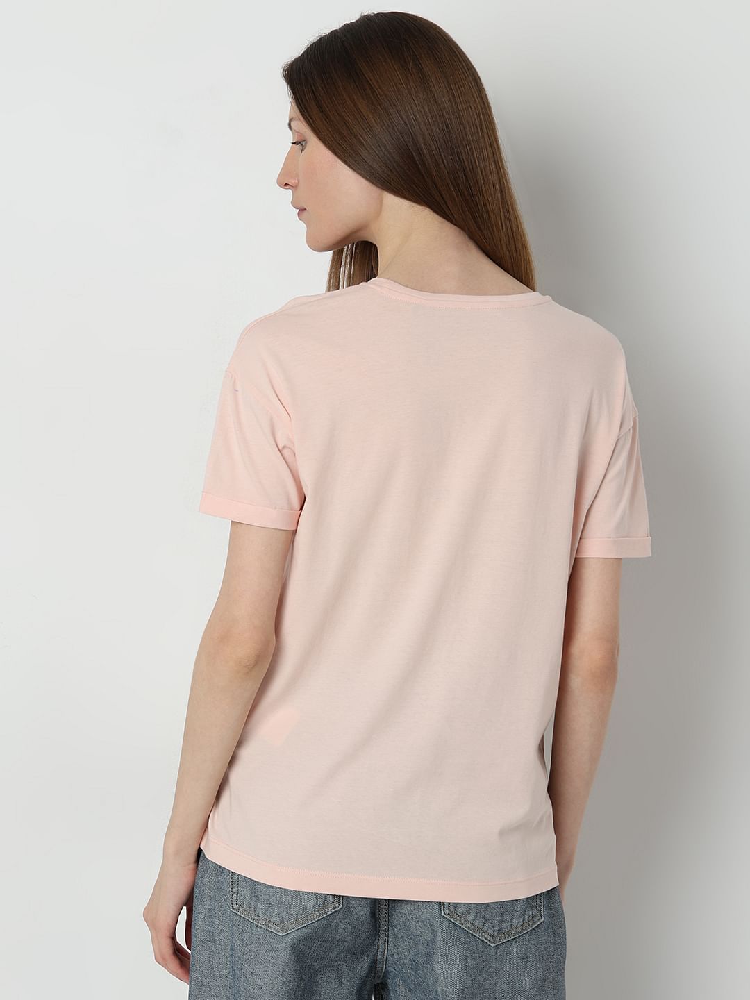 Pink Printed Cotton T-Shirt
