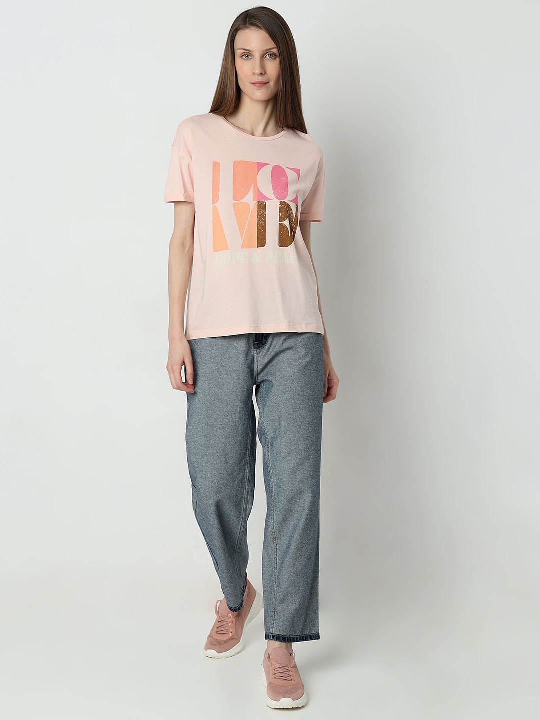 Pink Printed Cotton T-Shirt