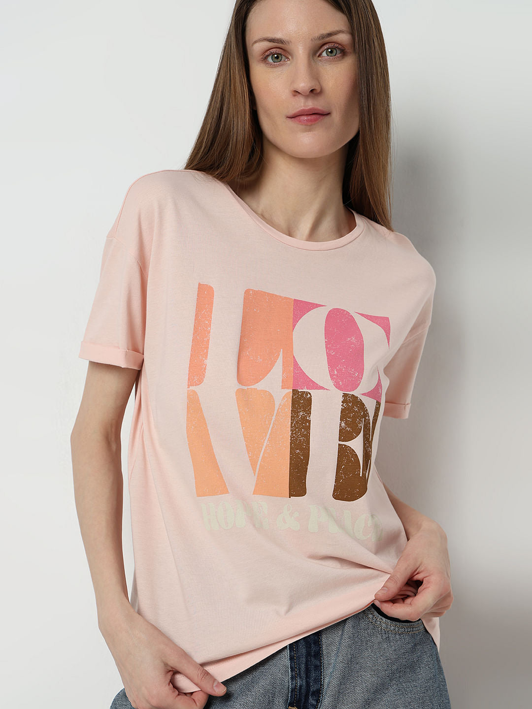 Pink Printed Cotton T-Shirt