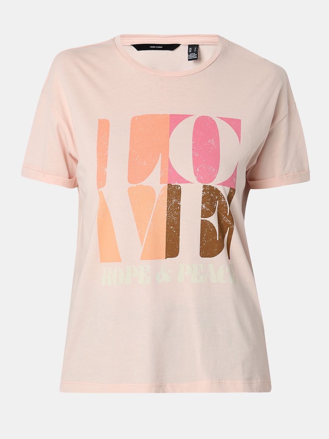 Pink Printed Cotton T-Shirt