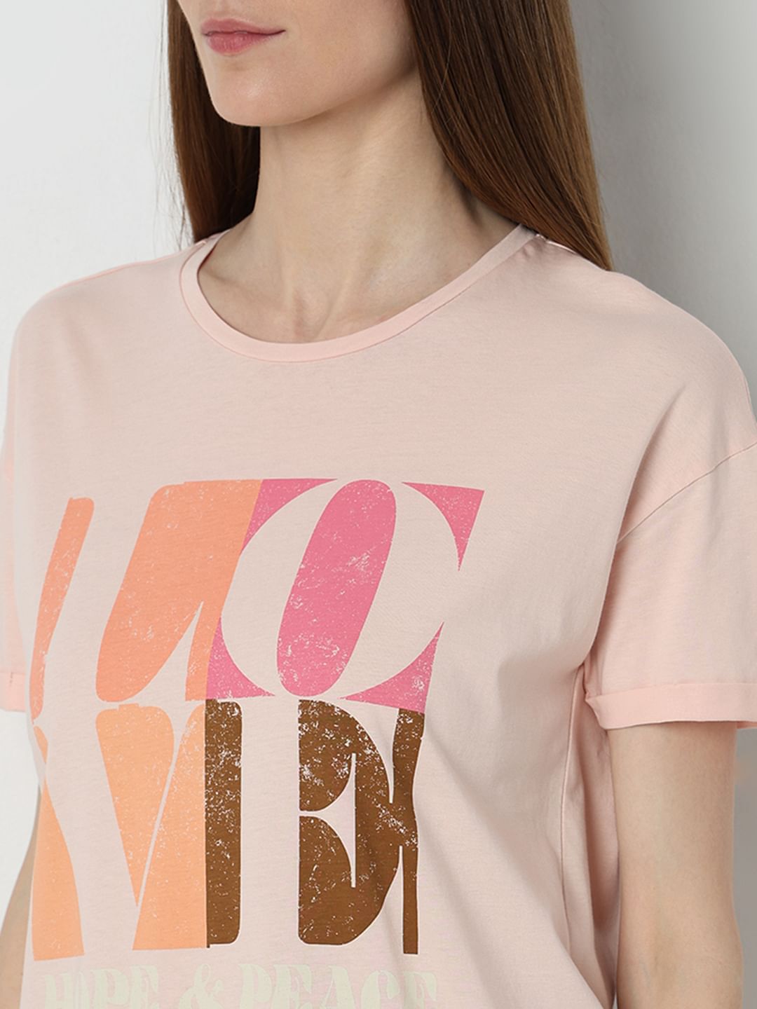Pink Printed Cotton T-Shirt