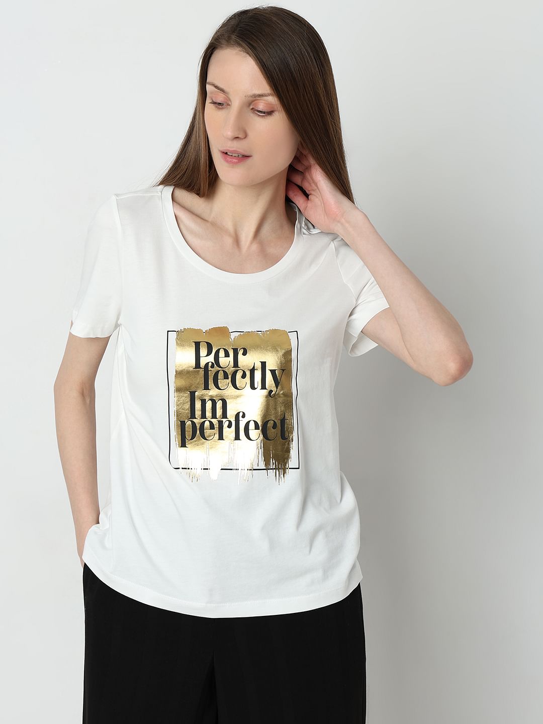 White Foil Graphic Print T-Shirt