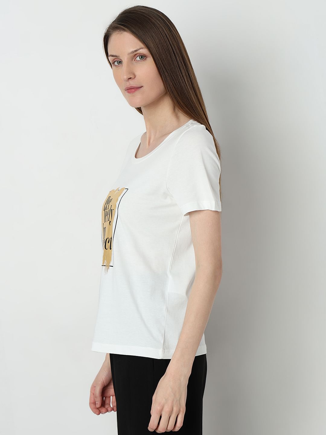 White Foil Graphic Print T-Shirt