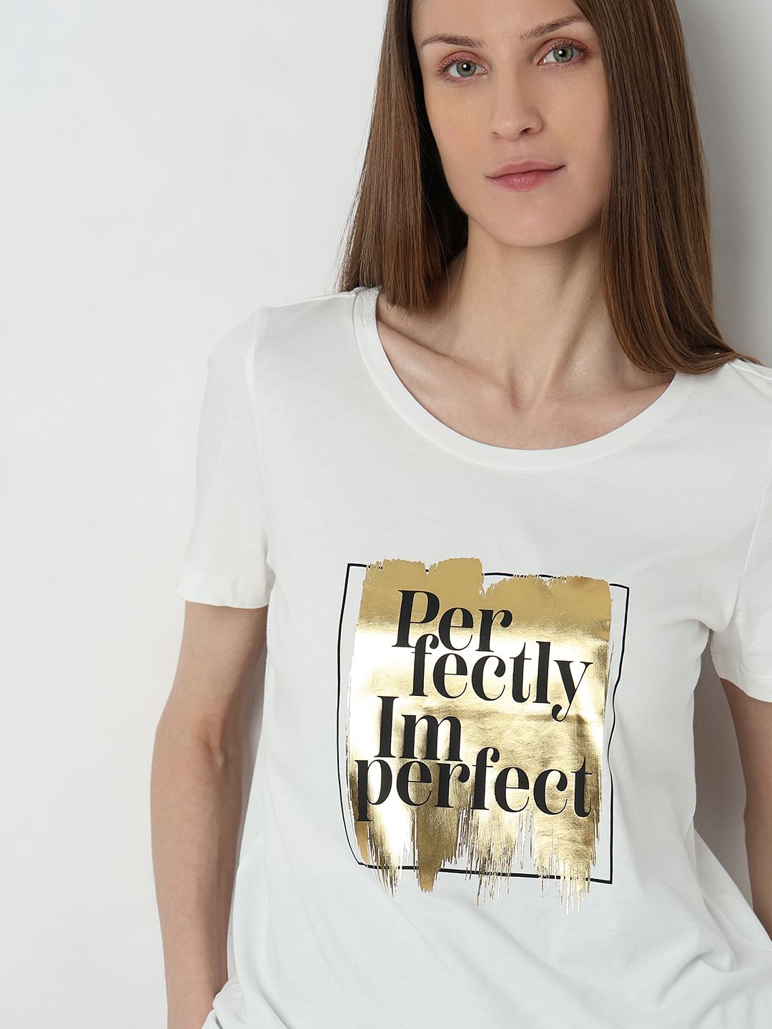 White Foil Graphic Print T-Shirt