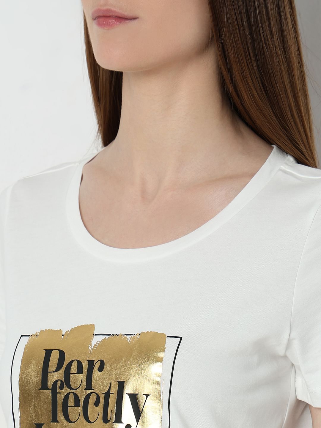 White Foil Graphic Print T-Shirt