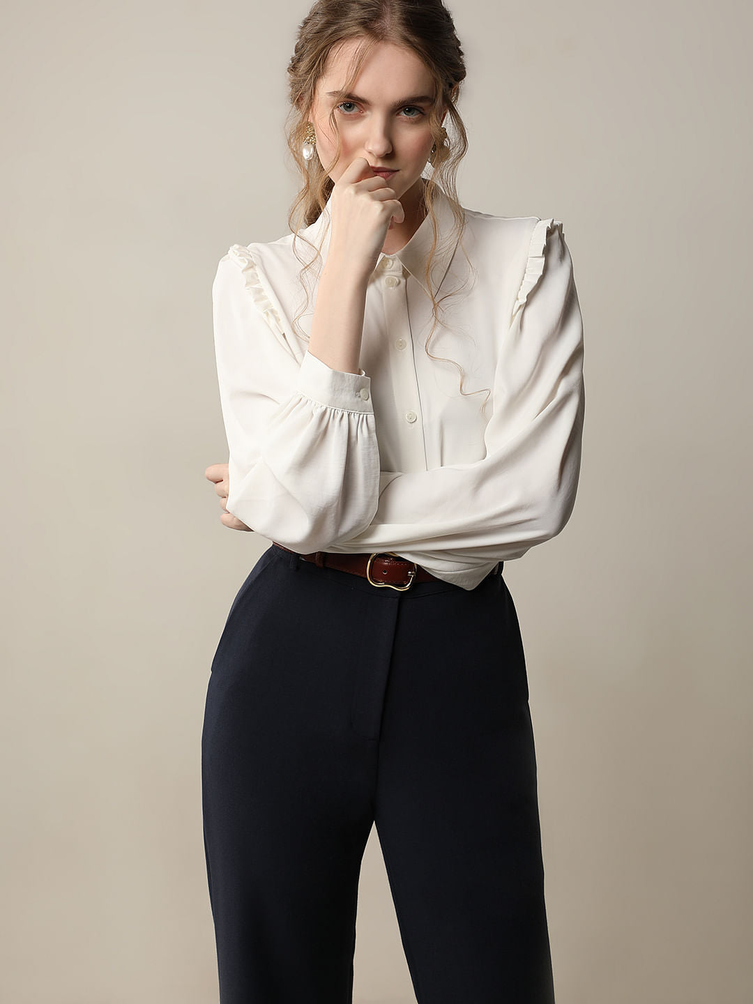 White Frill Full Sleeves Shirt