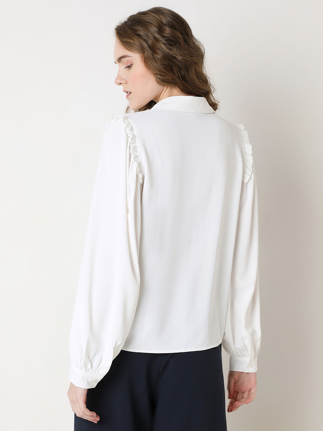 White Frill Full Sleeves Shirt