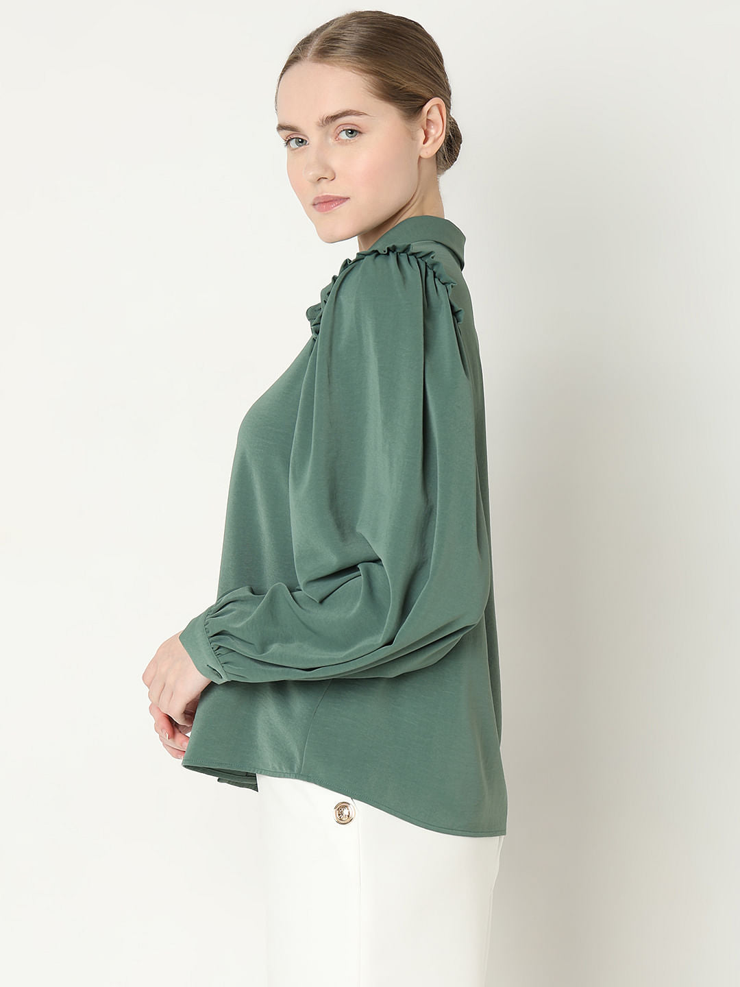 Green Frill Full Sleeves Shirt