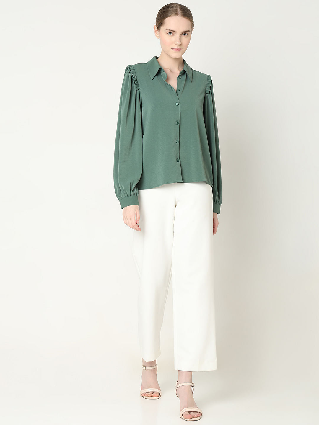 Green Frill Full Sleeves Shirt