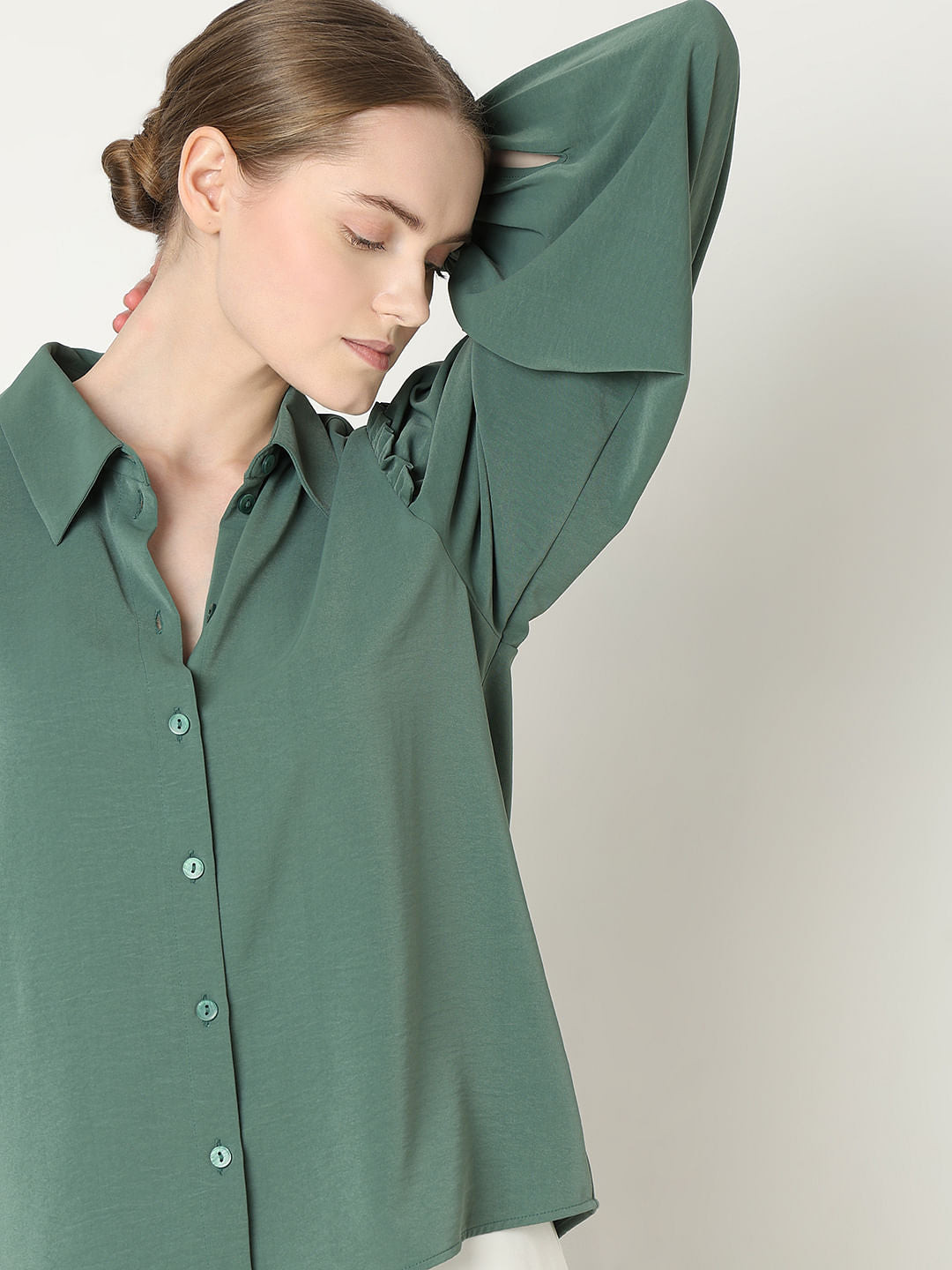 Green Frill Full Sleeves Shirt