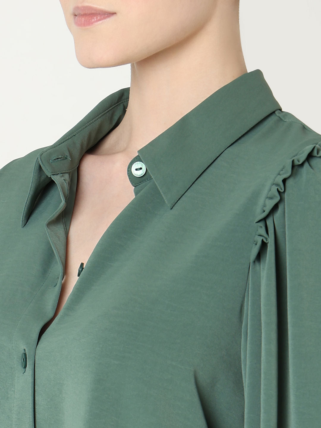 Green Frill Full Sleeves Shirt