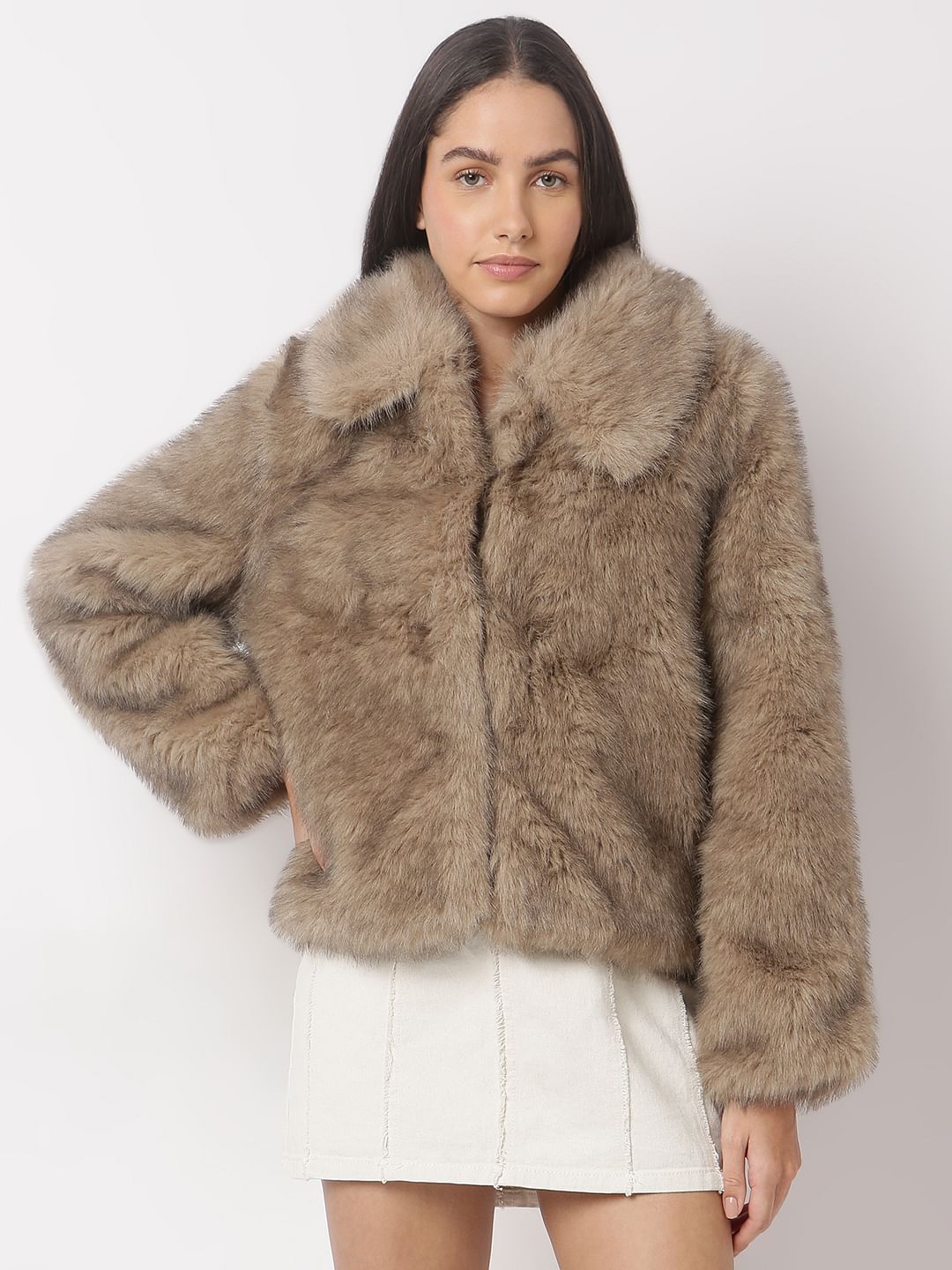 Light Brown Faux Fur Jacket