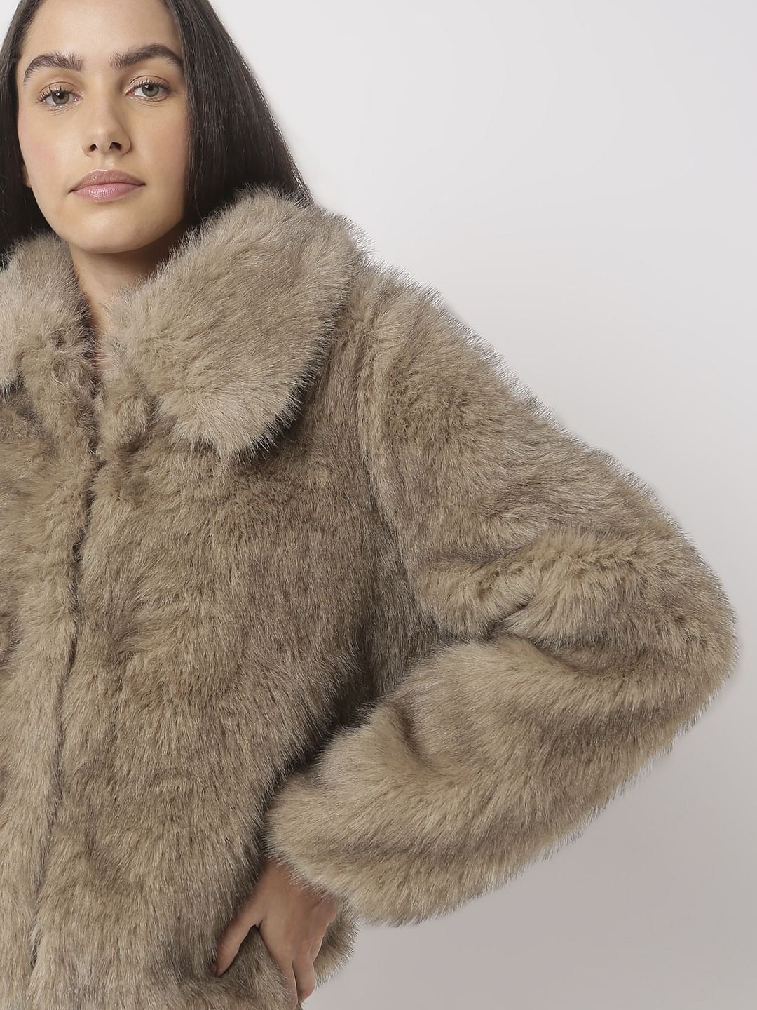 Light Brown Faux Fur Jacket