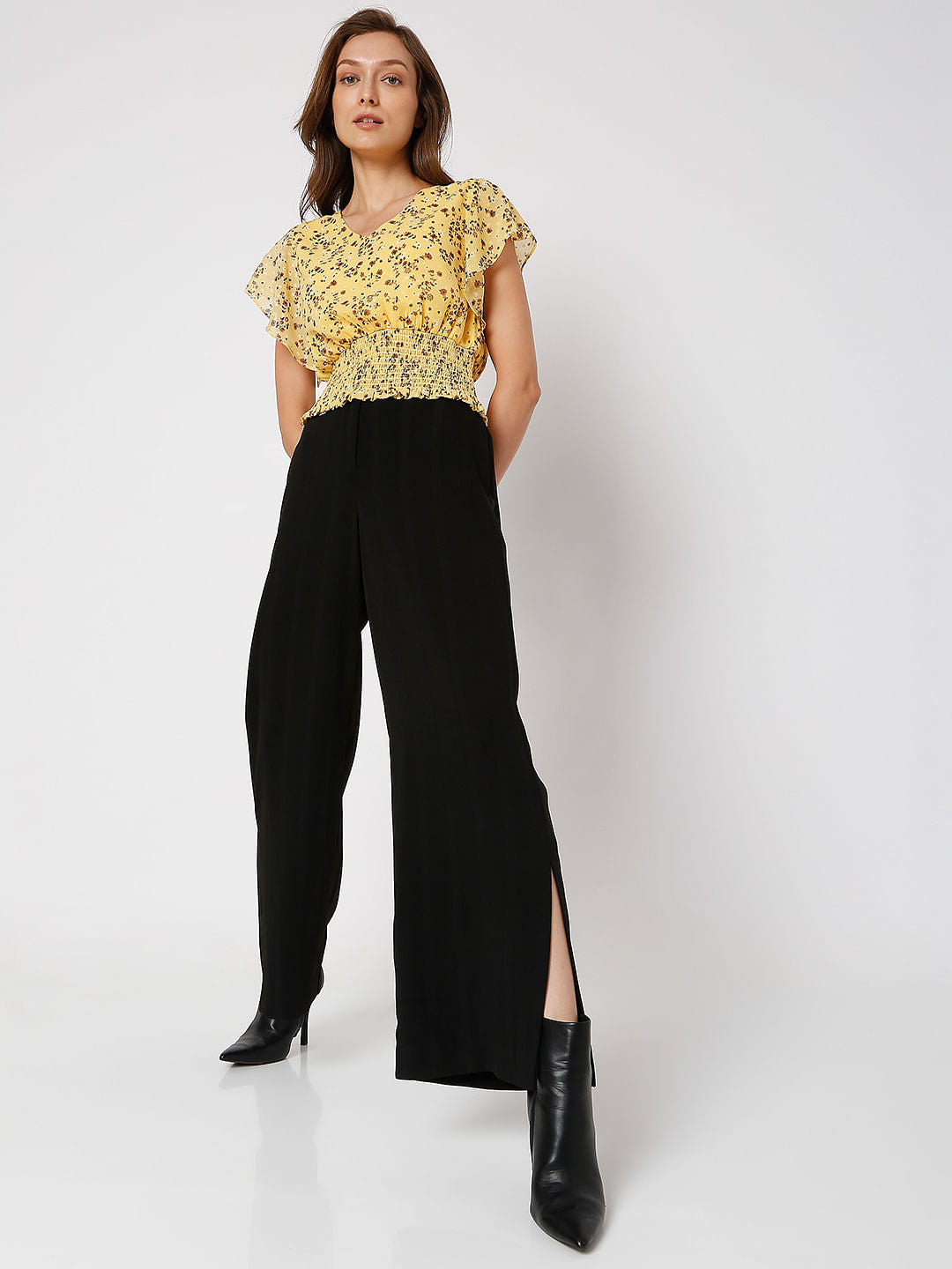 Yellow Floral Smocked Top