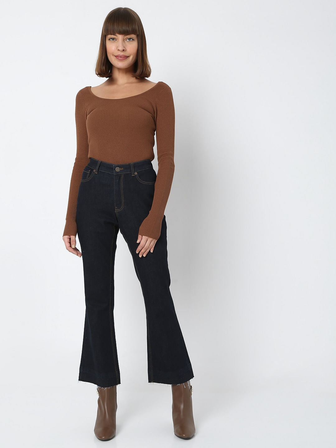 Dark Blue Mid Rise Petra Bootcut Jeans