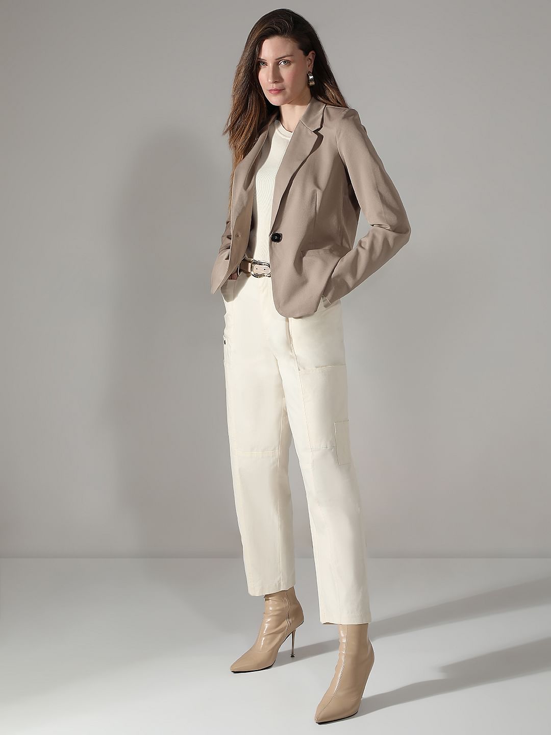 Beige Single Breasted Blazer