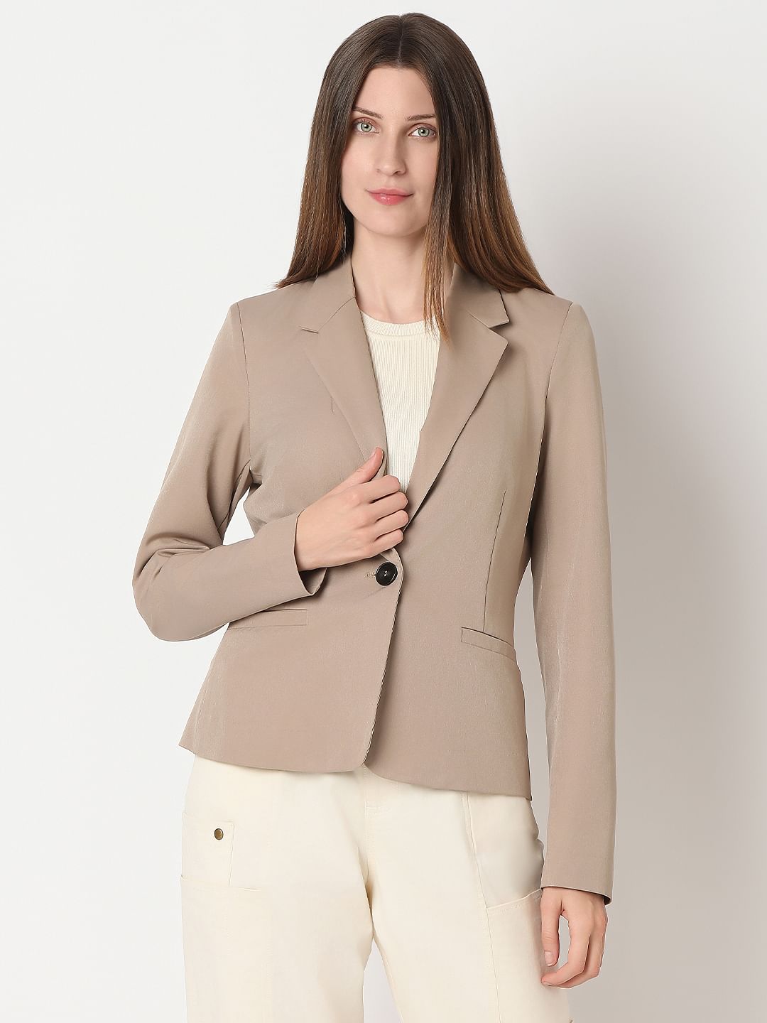 Beige Single Breasted Blazer