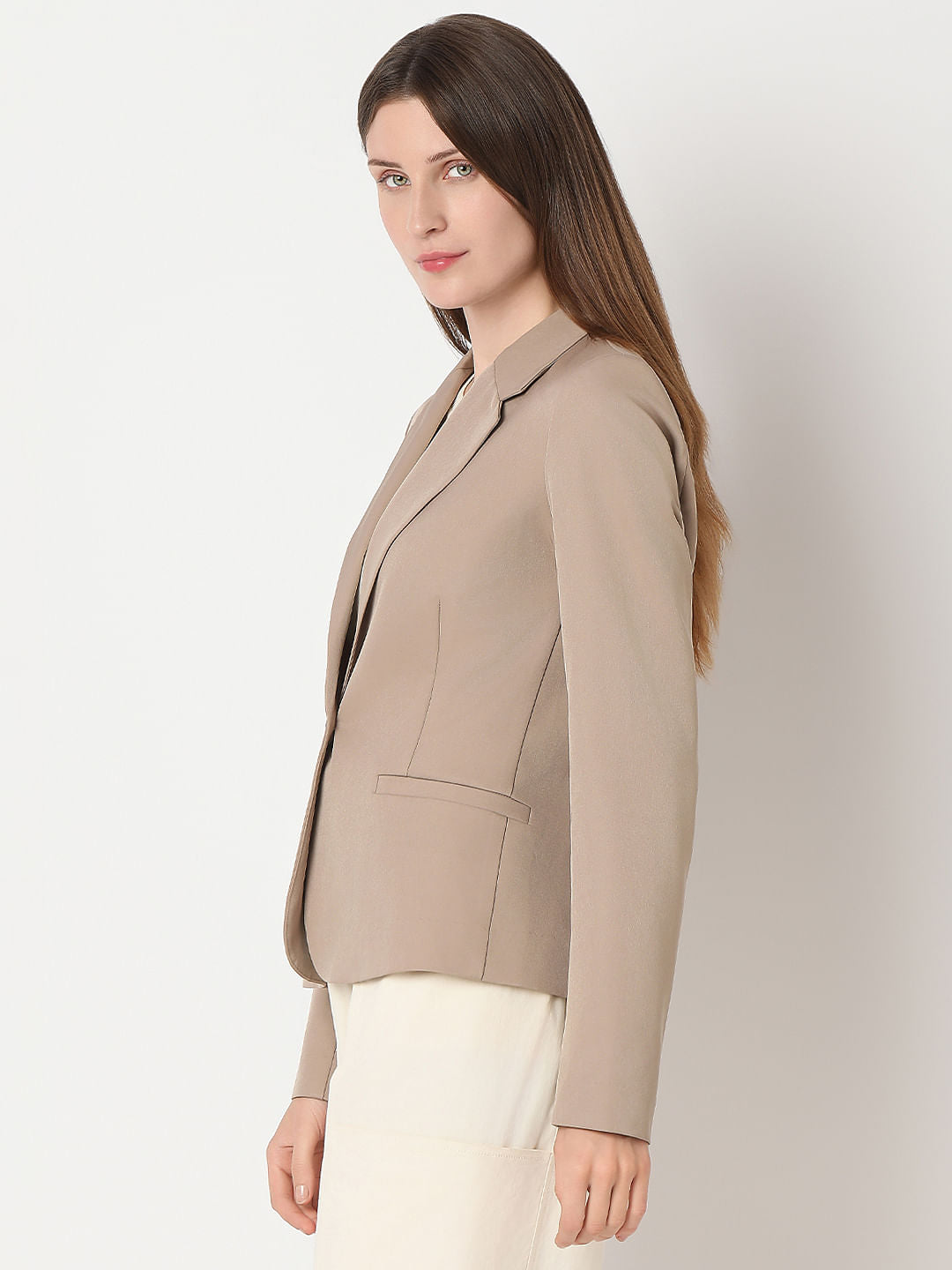 Beige Single Breasted Blazer