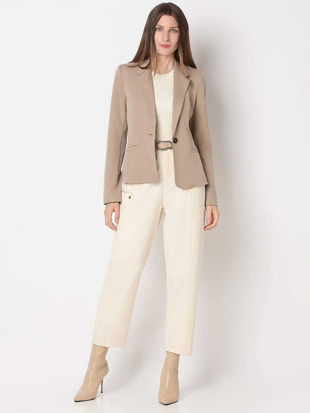 Beige Single Breasted Blazer