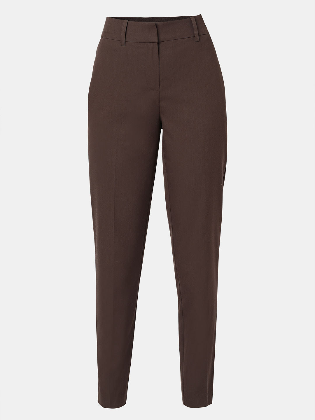 Brown Ankle Length Tapered Fit Pants