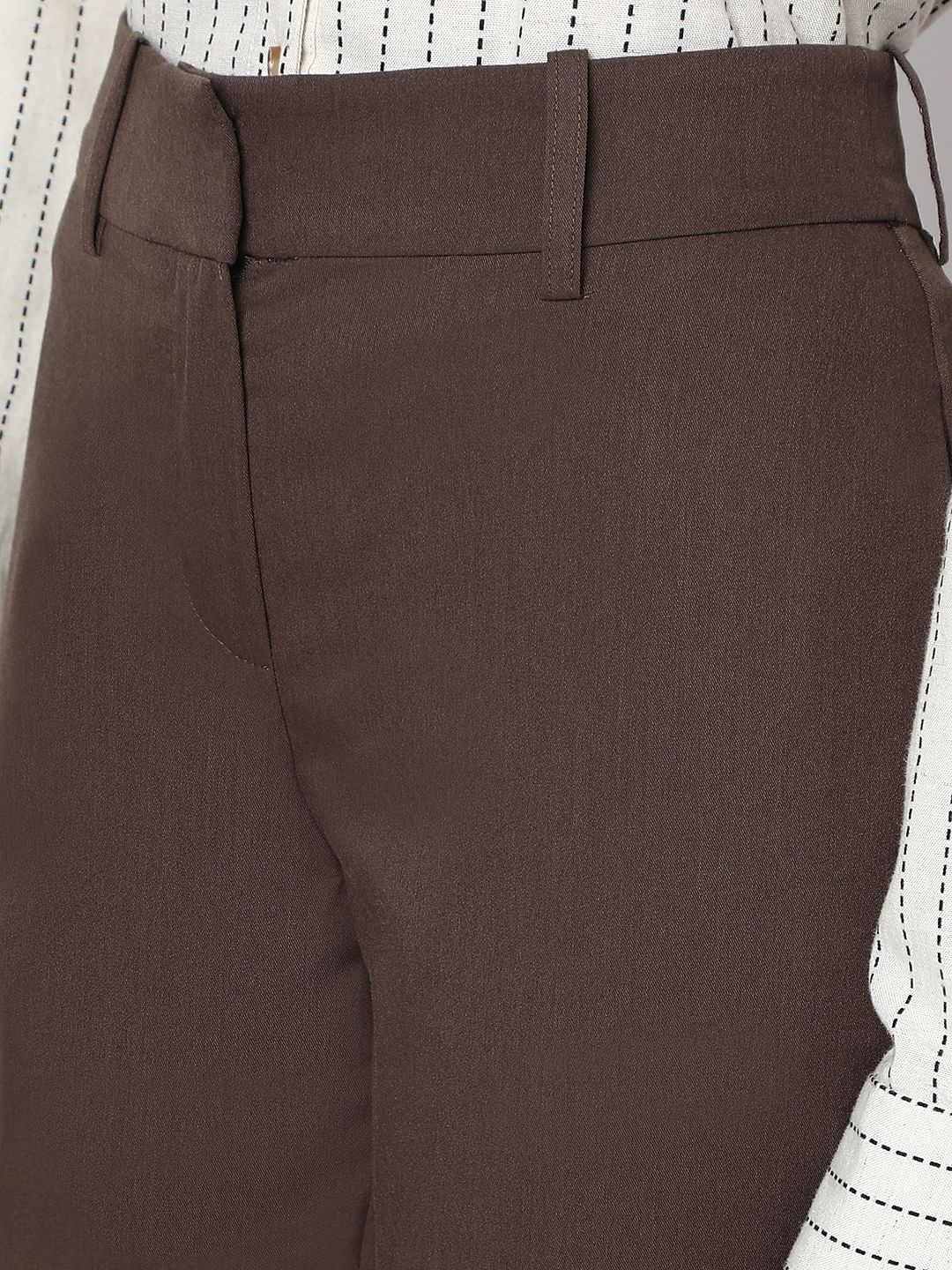 Brown Ankle Length Tapered Fit Pants