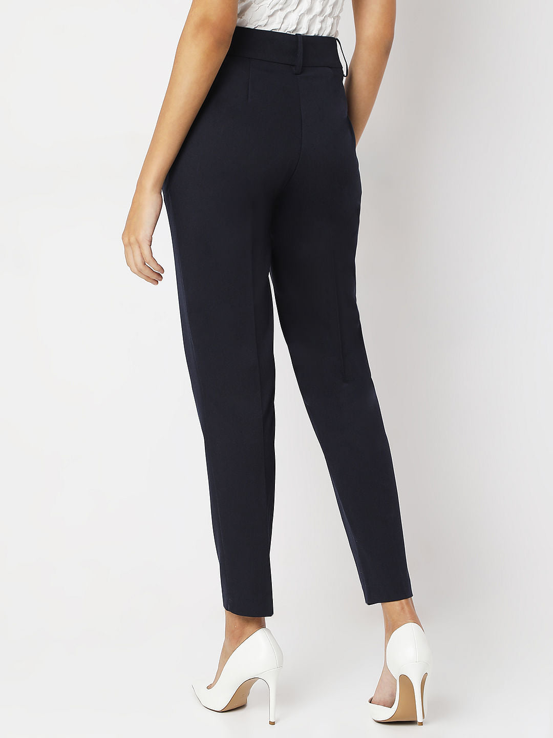 Navy Blue Ankle Length Tapered Fit Pants