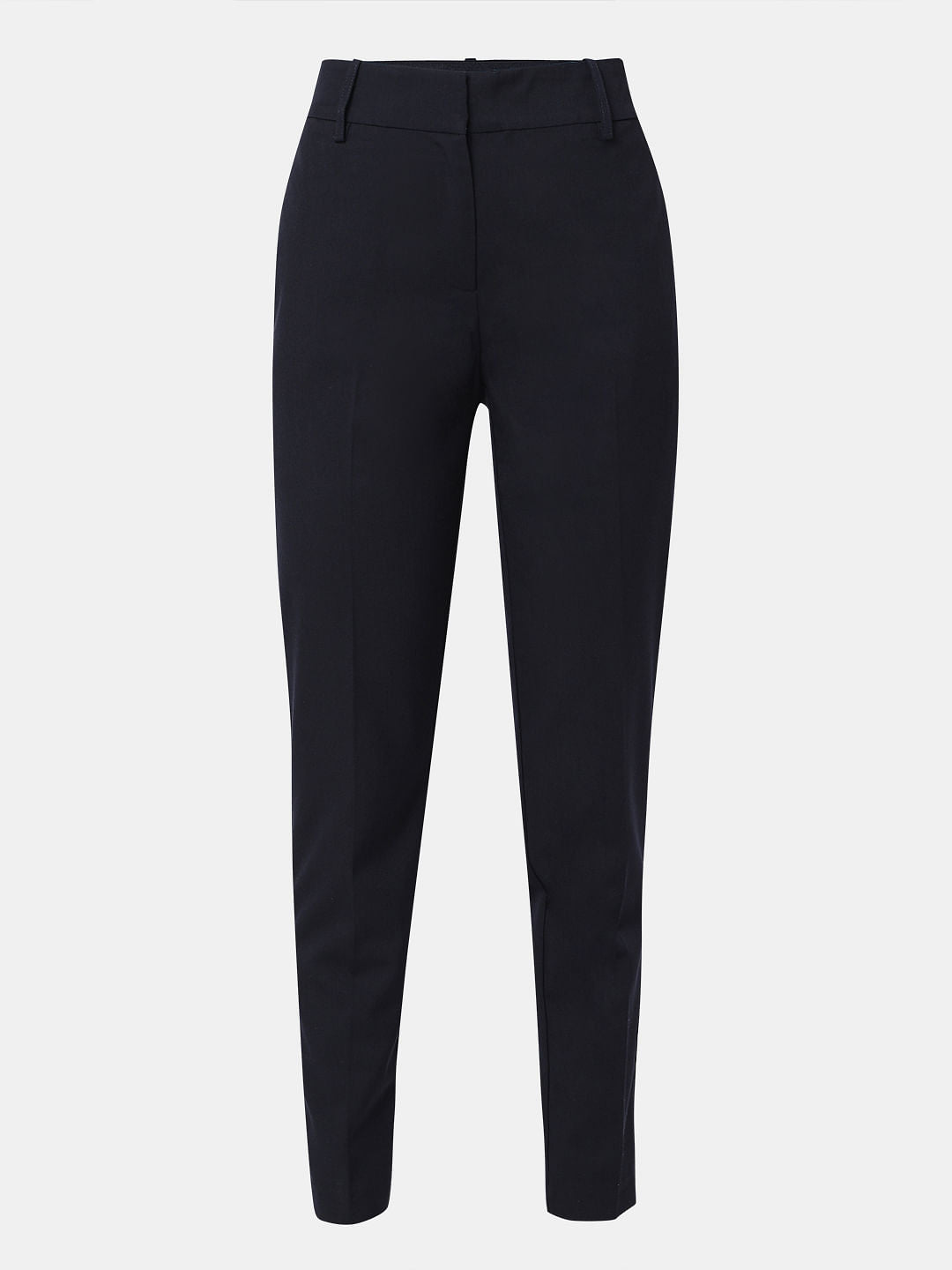 Navy Blue Ankle Length Tapered Fit Pants