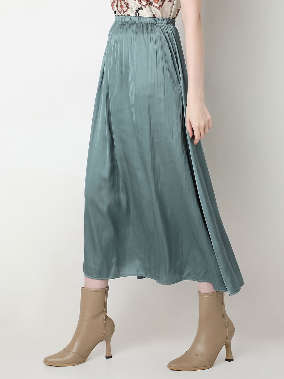 Green High Rise Plisse Skirt