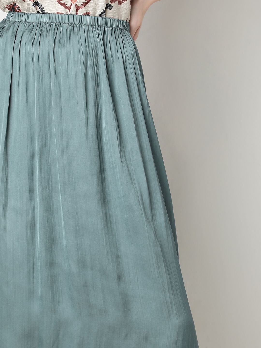 Green High Rise Plisse Skirt