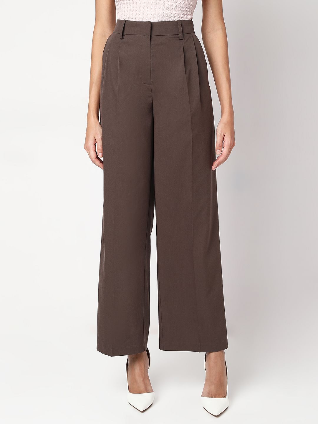 Brown Mid Rise Wide Leg Dad Pants