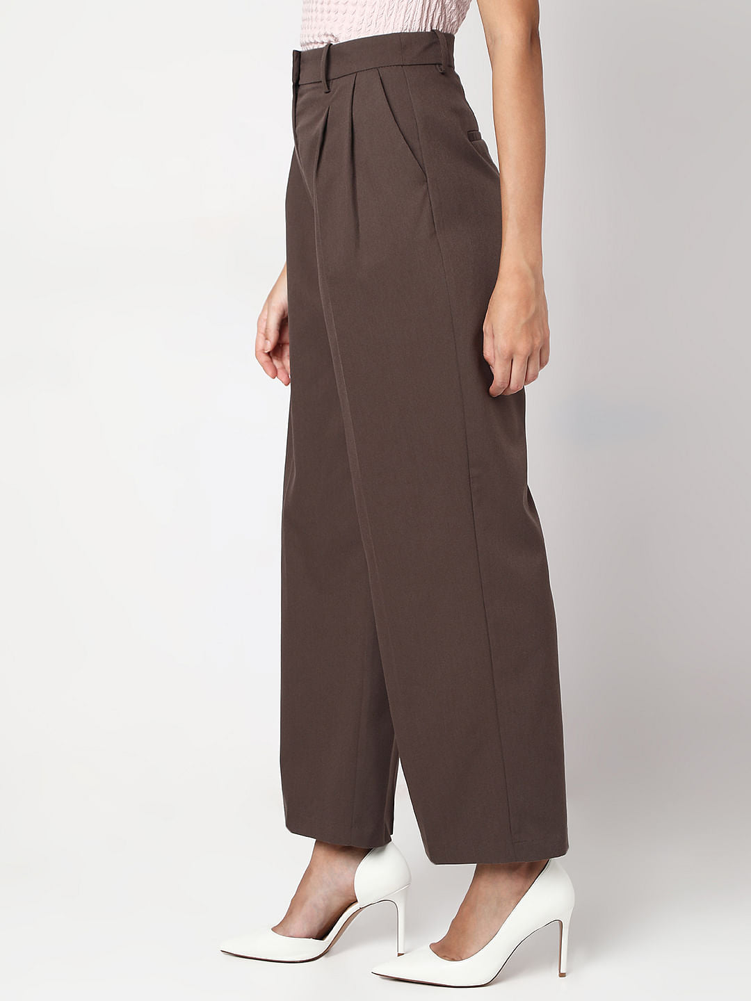 Brown Mid Rise Wide Leg Dad Pants
