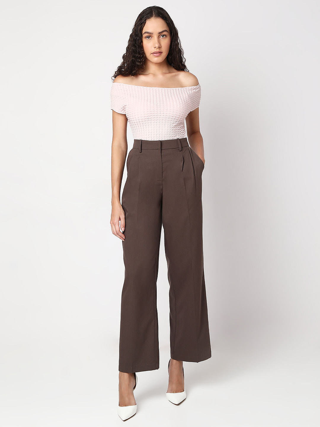 Brown Mid Rise Wide Leg Dad Pants