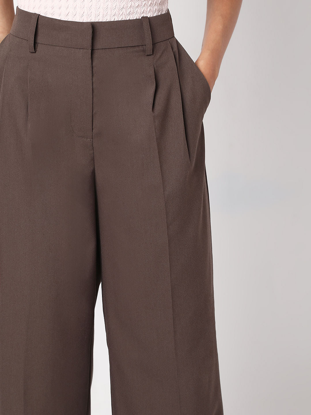 Brown Mid Rise Wide Leg Dad Pants