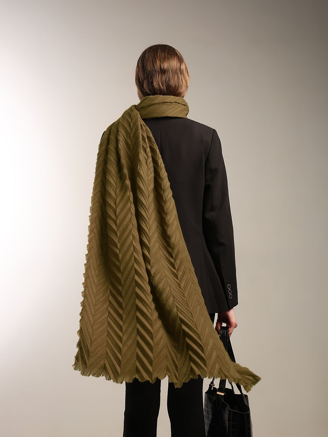Mustard Brown Woven Structured Scarf