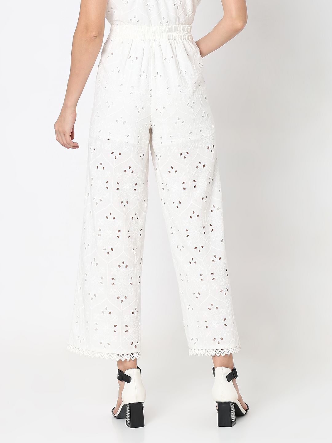 White Schiffli Co-Ord Set Pants