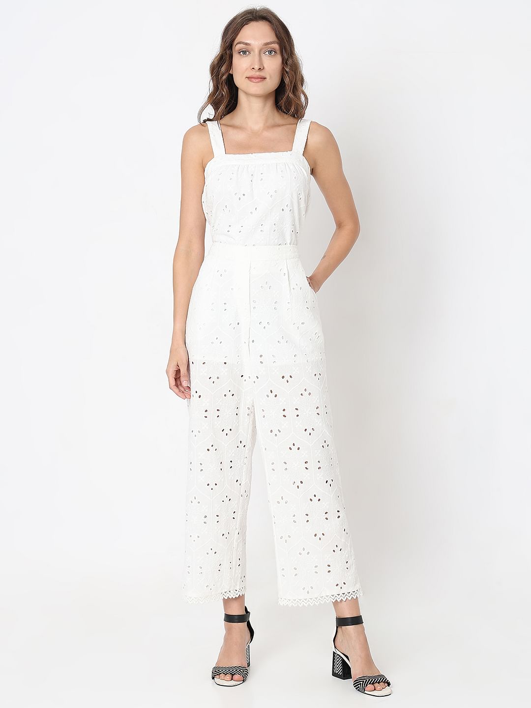 White Schiffli Co-Ord Set Pants