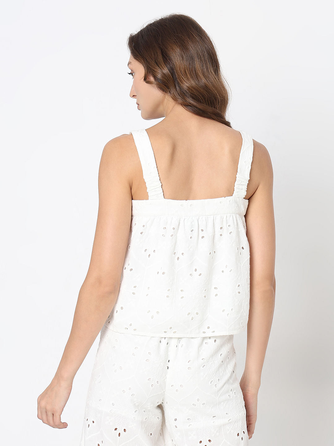 White Schiffli Co-Ord Set Top