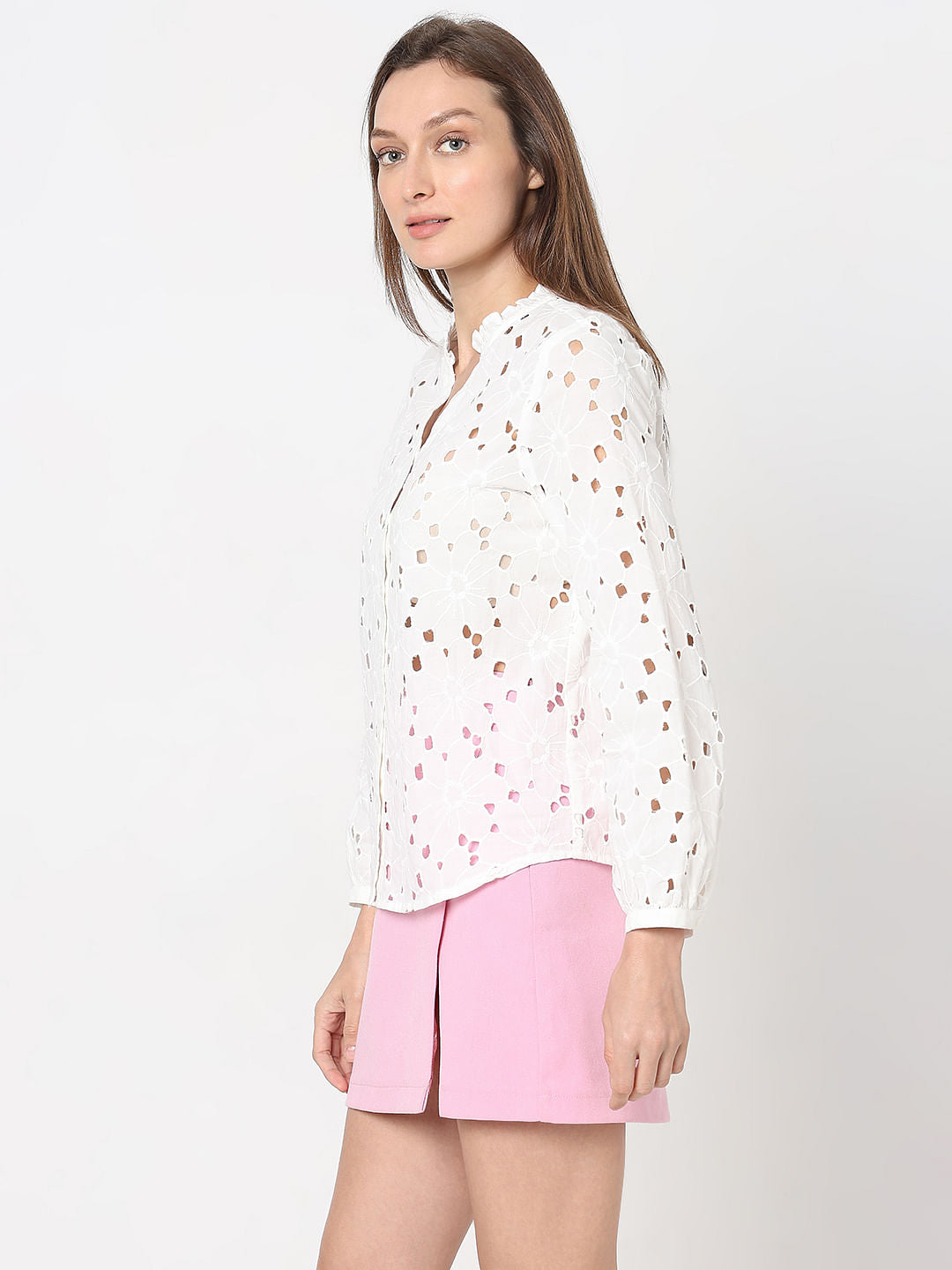 White Cut-Work Cotton Shirt