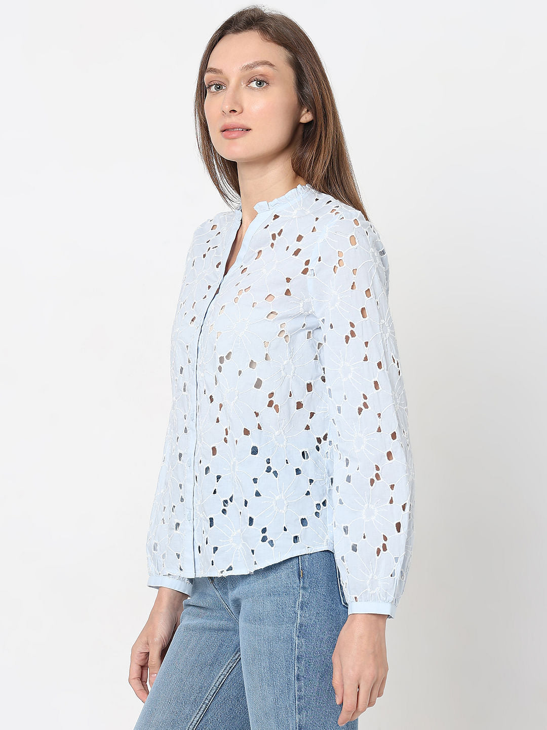 Light Blue Floral Cut-Out Top