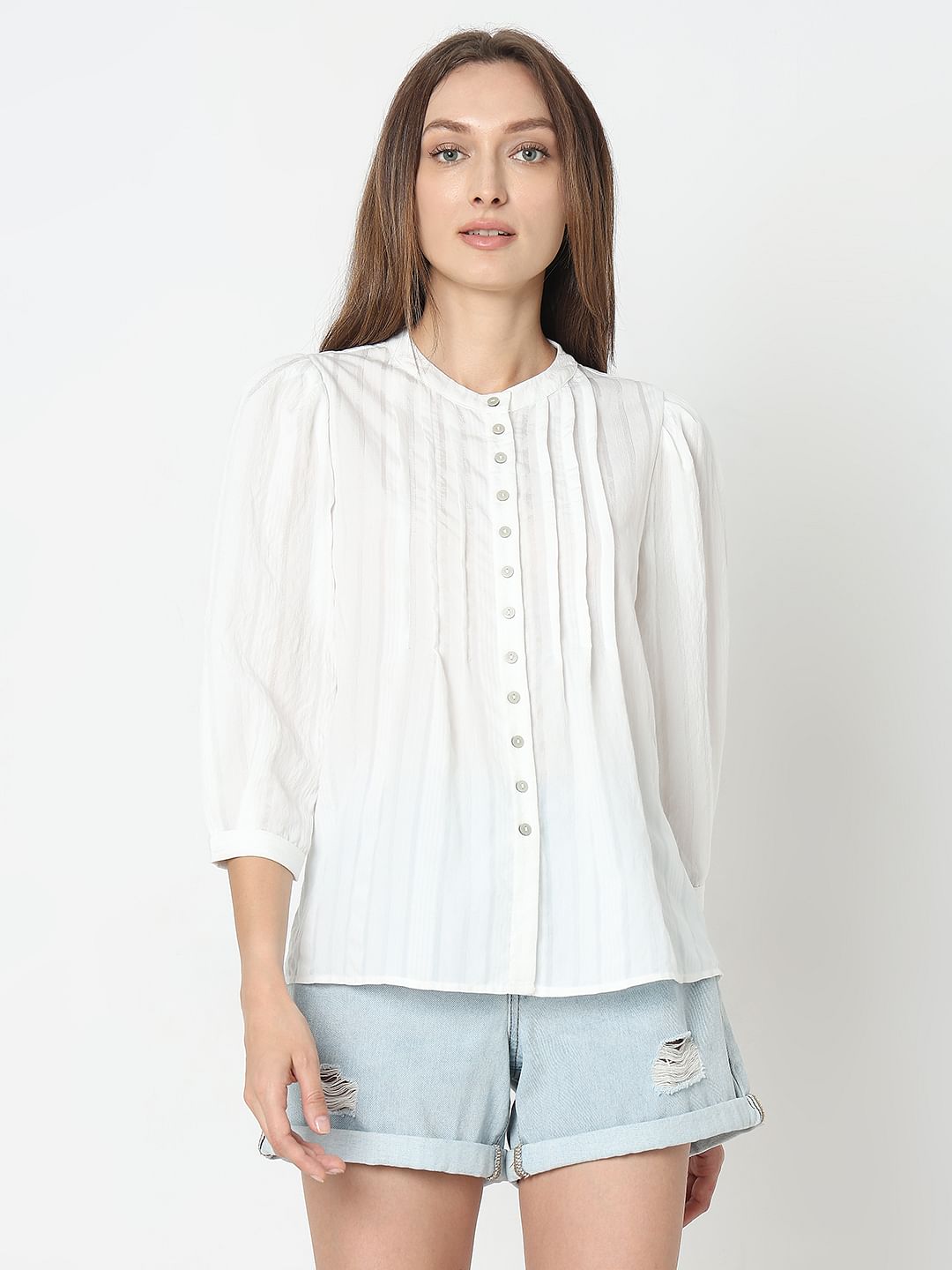 White Pintuck Detail Top