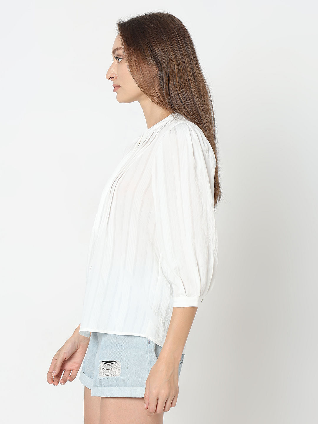 White Pintuck Detail Top