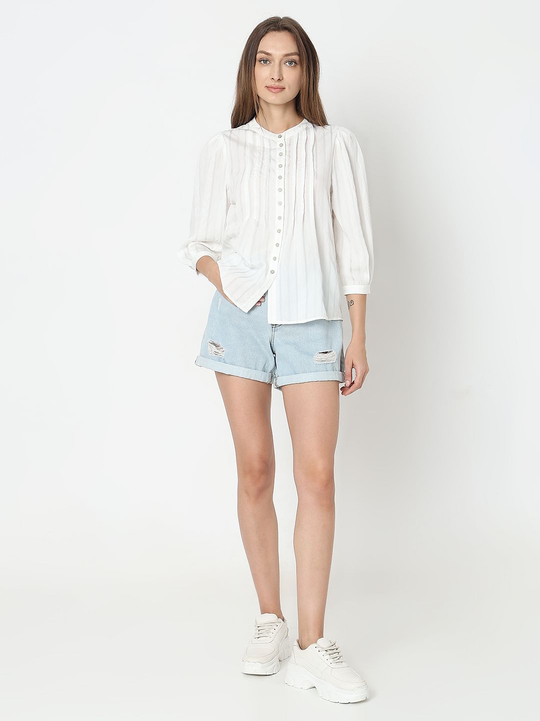 White Pintuck Detail Top