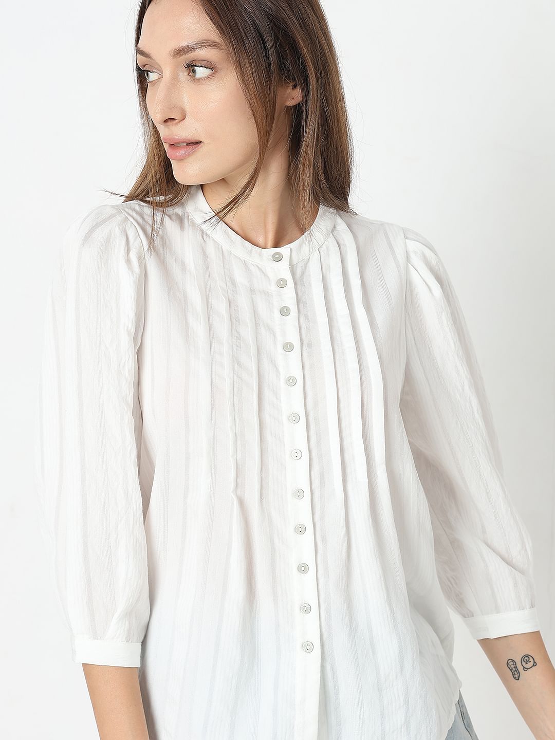White Pintuck Detail Top