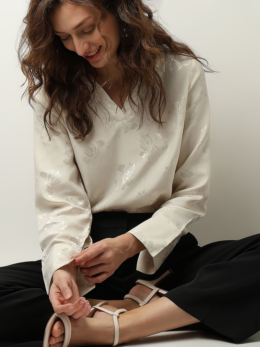 Off-White Satin Jacquard Top