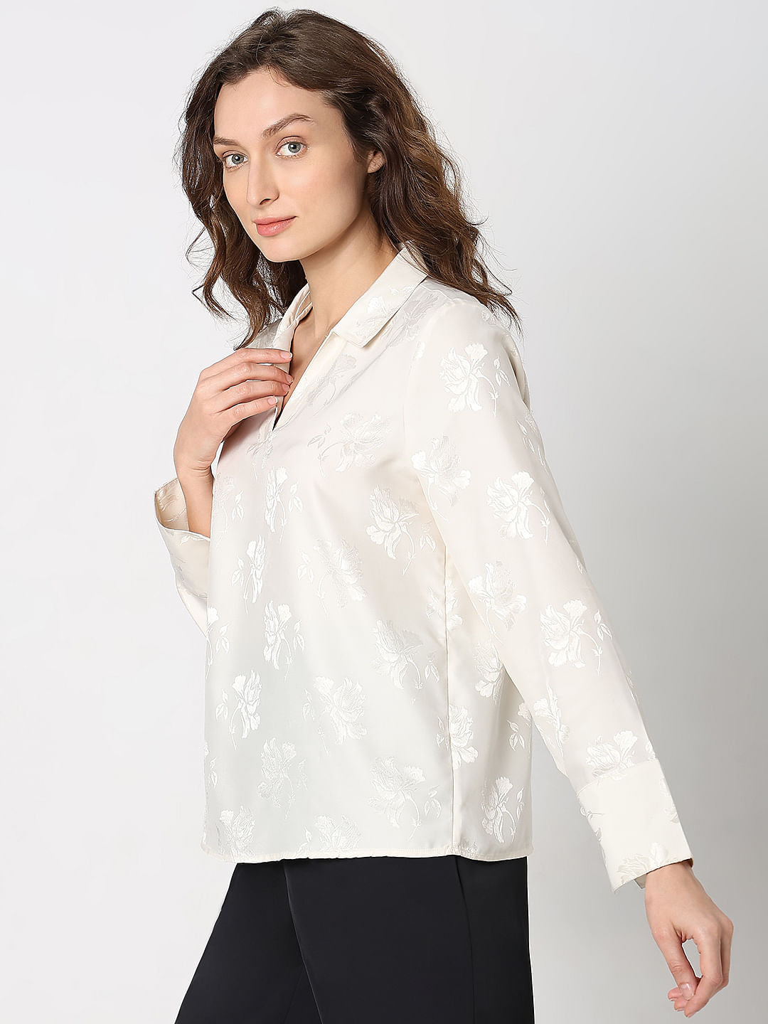 Off-White Satin Jacquard Top