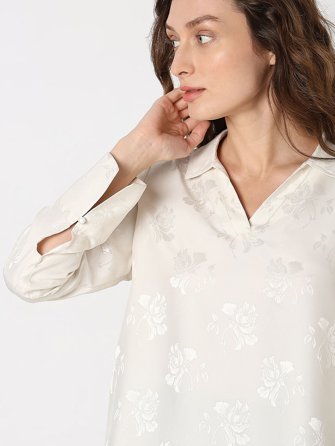 Off-White Satin Jacquard Top