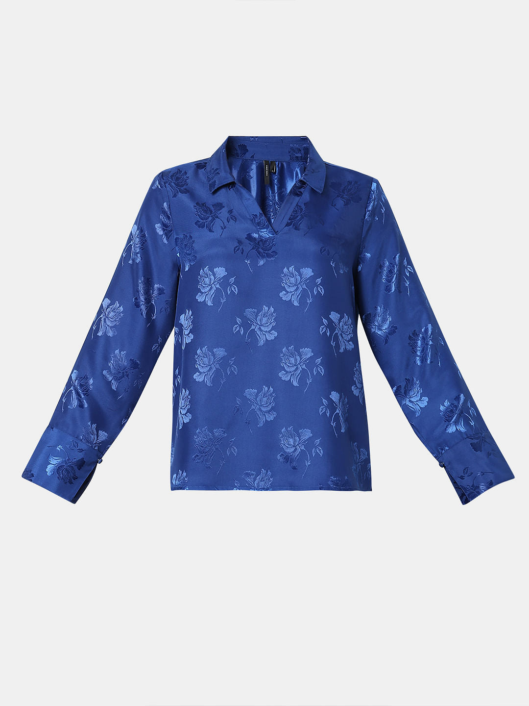 Blue Rose Print Satin Shirt